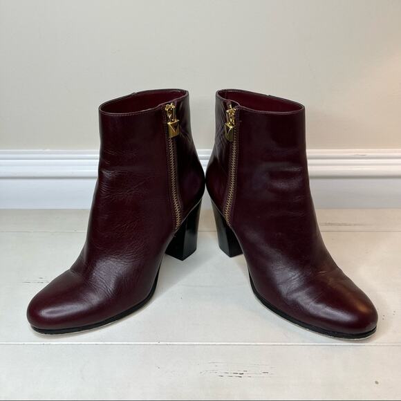 Michael Kors Margaret Burgandy Leather Ankle Bootie Size 9 - Picture 4 of 6